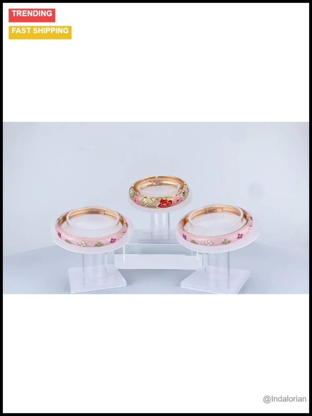 Cloisonne Enamel Hinged Cuff Bangle Bracelet 2 Piece Set